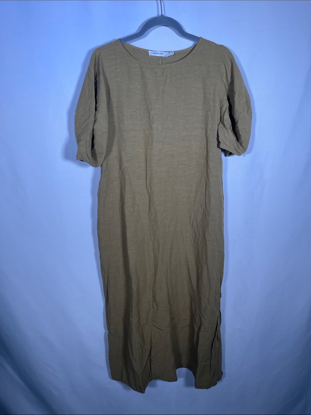 MIJEONG PARK WOMENS GREEN LINEN MIDI DRESS MEDIUM/LARGE